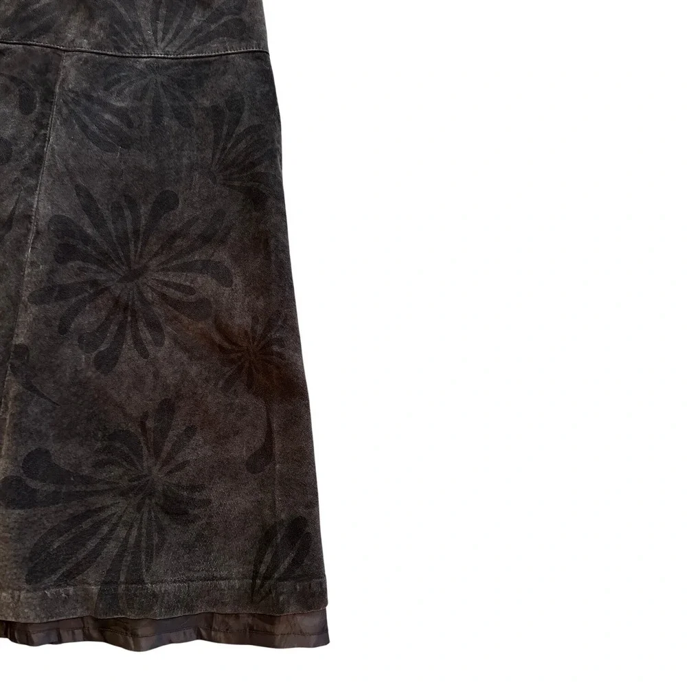 New Frontier Brown Suede Floral A-Line Mini Skirt Women's 6